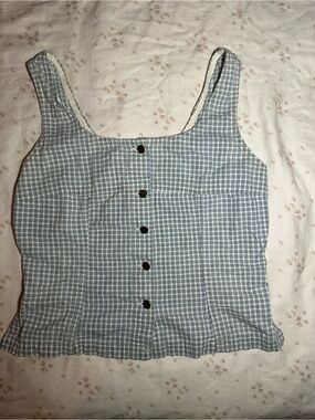 Blue Plaid Button-Front Camisole
